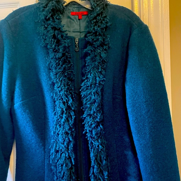 Elegant Teal wool trimmed coat - Picture 1 of 6